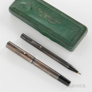Waterman's "455" Sterling Silver Gothic Overlay Fountain Pen Set