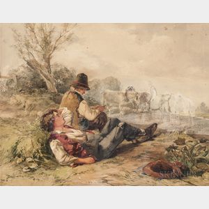 British School, 19th Century Two Boys at Rest in a Field