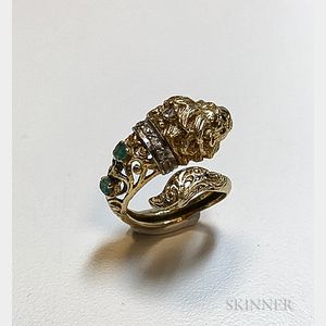 18kt Gold, Emerald, and Diamond Lion Ring