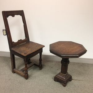 Jacobean Oak Chair and a Small Side Table