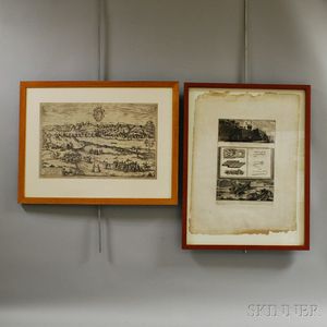 Two Framed Engravings by Piranesi and Braun & Hogenberg