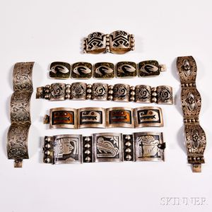 Seven Mexican Sterling Silver Bracelets