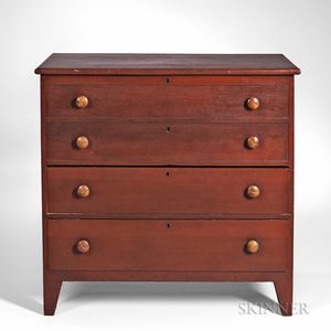 Shaker Red-painted Poplar Blanket Chest over Two Drawers