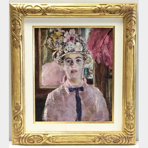 Attributed to Andrew Shunney (American, 1916-1978) Woman in Pink with Flowered Hat and Veil