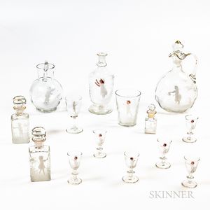 Group of Mary Gregory-style Colorless Glass Tableware