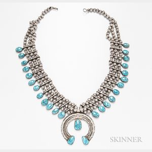 Turquoise Triple-strand Squash Blossom Necklace