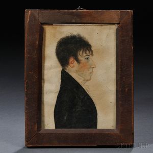 American School, 19th Century Profile Portrait Miniature of a Young Man.