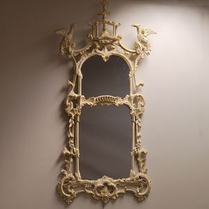Modern White-painted Chippendale-style Chinoiserie Mirror