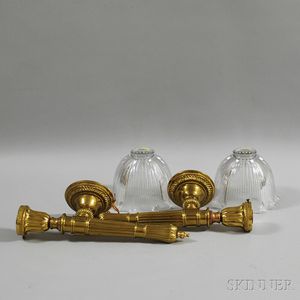 Pair of Torch-form Caldwell Gilt-metal and Glass Wall Sconces