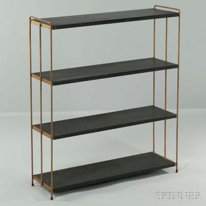 Small Black-painted Tin and Cast Brass Bookshelf