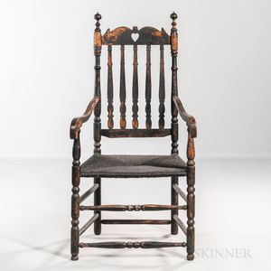 Black-painted Heart and Crown Bannister-back Armchair
