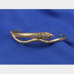 Victorian 14kt Gold and Diamond Snake Arm Band