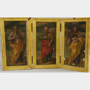 Old Master-StyleTriptych, Possibly Austrian School, 19th Century St. Peter, St. Paul, and St. James.