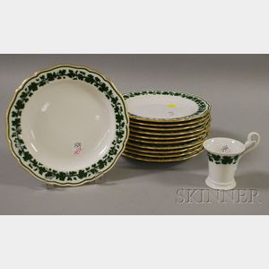 Set of Eleven Meissen Full Green Vine Pattern Porcelain Plates and a Cup