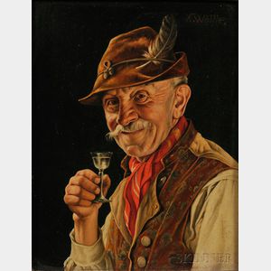 Franz Xavier Wölfle (German, 1887-1972) Smiling Gent with Liqueur Glass