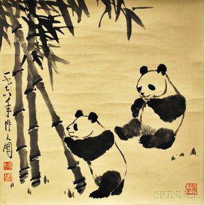 Hanging Scroll of Two Pandas