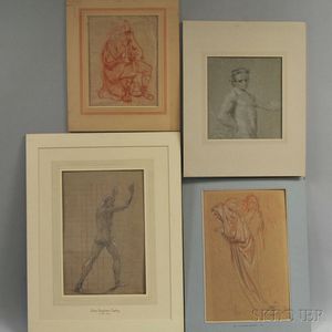 American and European Schools, 18th/19th Century Four Unframed Figure Drawings: Attributed to John Singleton Copley (American, 1737-181