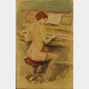Attributed to Giovanni Boldini (Italian, 1842-1931) Nude at the Piano.
