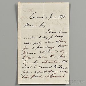 Emerson, Ralph Waldo (1803-1882) Autograph Letter Signed, Concord, 2 June 1852.