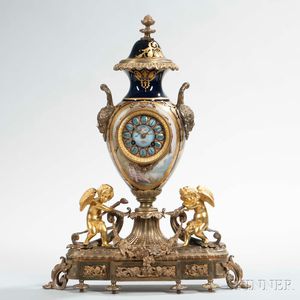 Sevres Porcelain and Ormolu-mounted Mantel Clock