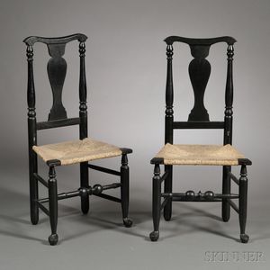 Pair of Black-painted Queen Anne Chairs
