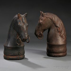 Pair of Cast Iron Horse-head Hitching Post Finials