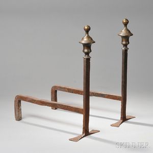 Pair of Brass and Wrought Iron Urn-top Andirons