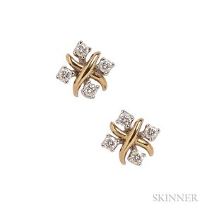 18kt Gold, Platinum, and Diamond "Lynn" Earrings, Schlumberger for Tiffany & Co.