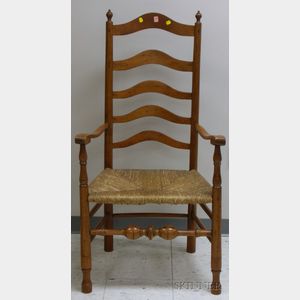 Pennsylvania Turned Maple Slat-back Armchair with Woven Rush Seat.
