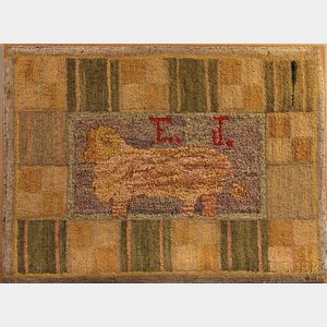 Mounted Hooked Rug of a Ram with Initials "E. L. J.,"