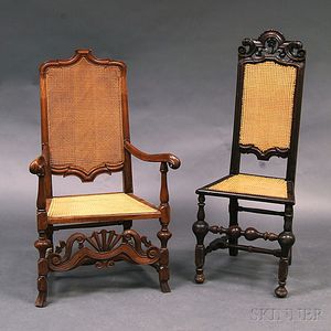 Two Carved and Caned Chairs