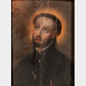 Spanish Colonial School, 18th Century Style Portrait Head of a Cleric or Saint