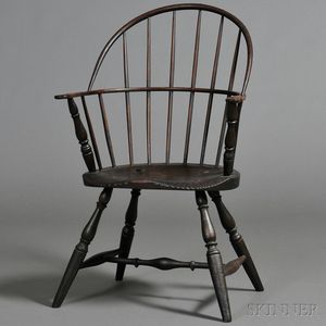 Black-painted Chestnut, Maple, and Ash Sack-back Windsor Chair