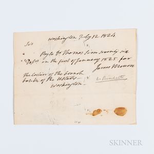 Monroe, James (1758-1831) Autograph Note Signed, Washington DC, 12 July 1824.
