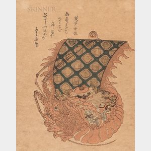Utagawa Toyohiro (1773-1828),Surimono Depicting Lobster Treasure Boat