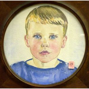 Framed Watercolor Portrait of a Boy