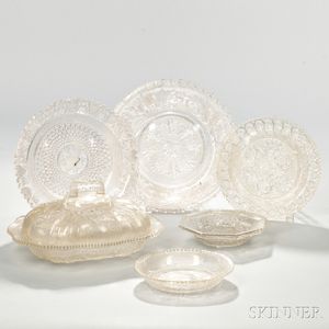 Six Pieces of Colorless Lacy Glass