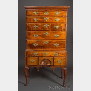 Queen Anne Carved Tiger Maple High Chest of Drawers