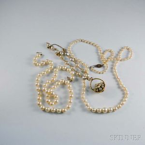 Two Cultured Pearl Necklaces and a Baroque Pearl Bracelet
