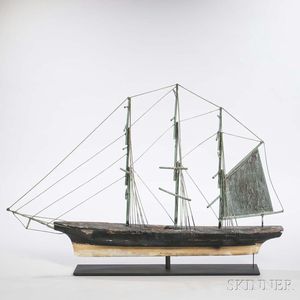 Large Wood and Copper Ship Weathervane
