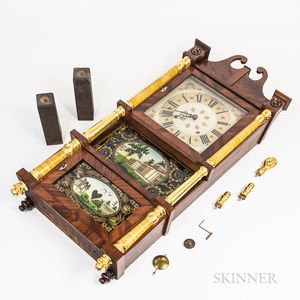 C. & L.C. Ives Triple-decker Reverse-painted Mahogany Shelf Clock