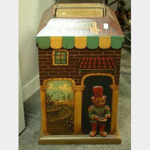 Painted Wooden House-form Toy Box.