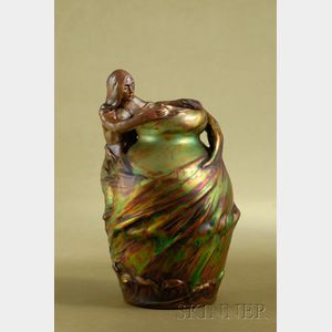 Zsolnay Green Eosin and Copper Glazed Figural Vase
