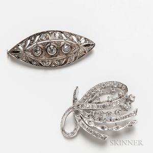 Two 14kt White Gold and Diamond Brooches