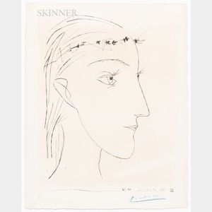 Pablo Picasso (Spanish, 1881-1973) Jeune fille de profil couronnée de fleurs