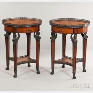 Pair of Theodore Alexander French Empire-style Parquetry Gueridons