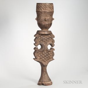 Tall Nigerian-style Carved Wood Vessel