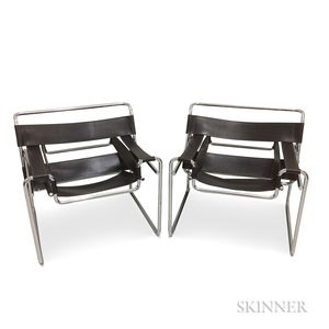 Pair of Chrome and Leather Wassily-style Armchairs. 