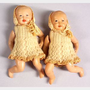 Pair Celluloid Twin Dolls