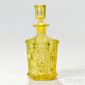 Canary Yellow Blown Molded Star and Punty Pattern Cologne with Stopper